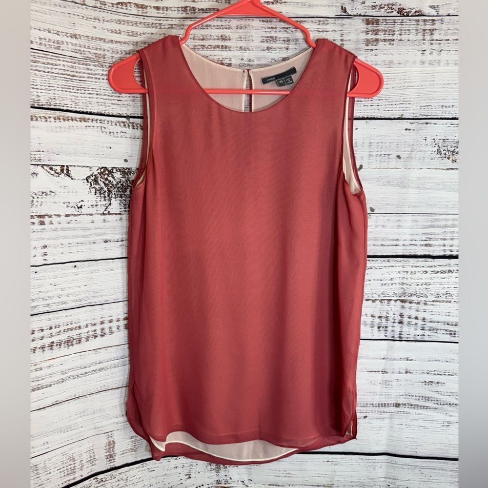Vince top womens Size XS‎ silk Blouse Layered Chiffon sleeveless sheer light